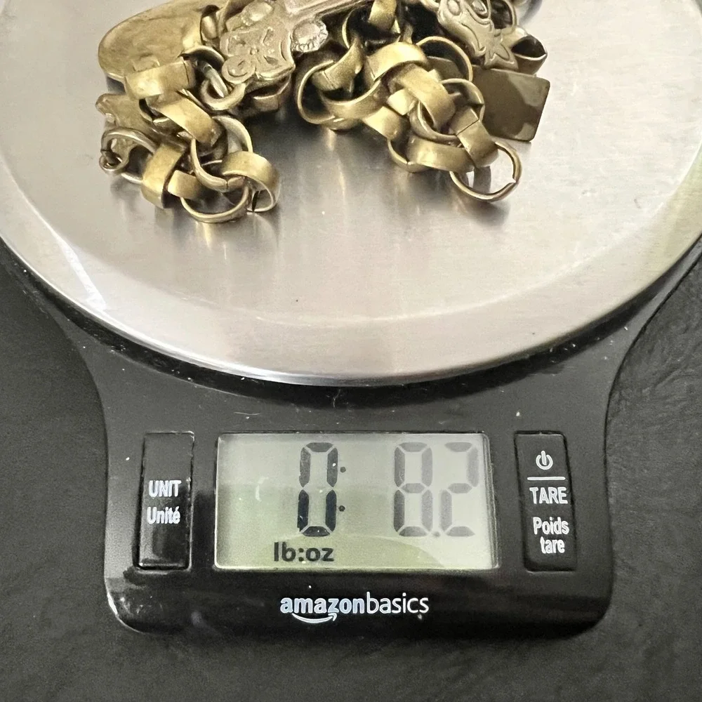 Studio In New York Brass Charm Chain Belt Made in Italy 40 Inch Whimsical Goth